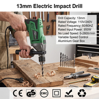 Taladro de Impacto Eléctrico Profesional de 950W, 13mm 1/2'', Velocidad Variable, Herramienta Eléctrica con Cable, Taladro Manual para Acero y Madera