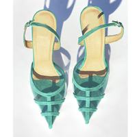 2025 Logo personnalisé chaussures à talons hauts pour femmes Turquoise daim pompes clair PVC bout pointu conception Sexy robe d'été semelles en PU