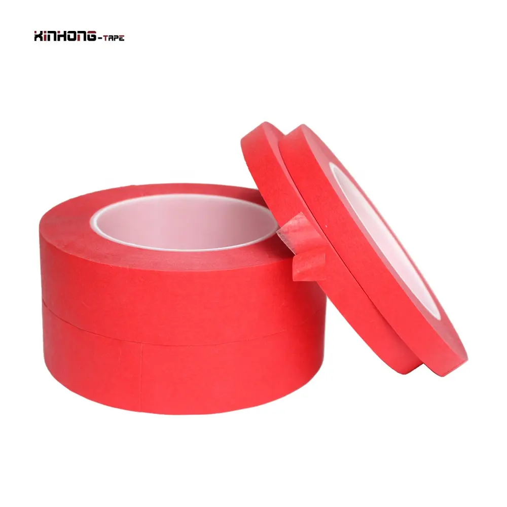 Recyclable High Temperature Resistant Spray Paint Masking Red Crepe Paper and PET Base with Silicone Glue Self Adhesive Tape