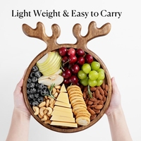 Hertengewei Acacia Hout Serveerschaal Rond Houten Dienblad Display Bord Charcuterie Board Voor Kaas Fruit Kerstcadeau