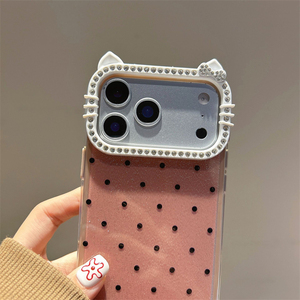 เคสโทรศัพท์ลายการ์ตูนกลิตเตอร์ลายจุด 2 in 1 สำหรับ iPhone 17 Pro Max 16 15 14 13 12 11 น่ารัก ประดับเพชร ลายคิตตี้ พร้อมกรอบป้องกันกล้อง - Product Image 5