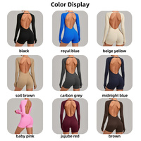 Combinaison de sport pour femme à manches longues et dos ouvert, avec coutures froncées invisibles, idéale pour le yoga et l'entraînement