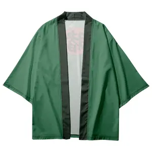 Carácter chino "Bet" estampado cárdigan Kimono mujeres hombres japonés <span class=keywords><strong>Haori</strong></span> Cosplay camisas verdes moda playa Yukata de talla grande - Product Image 2