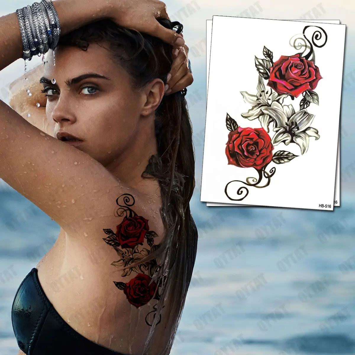 Waterproof Women Girls Temporary Body Art Sticker Rose Tattoos