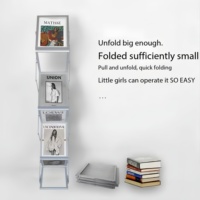 Support de brochures A4 pliable en métal léger et portable, style antique/asiatique, 4 étagères en forme de Z, revêtement poudré, pour sol - Grande Vente