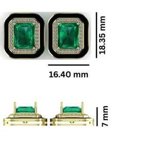 Pendientes de Oro Amarillo de 14 Quilates con Esmalte Negro, Esmeraldas y Diamantes de Laboratorio Certificados, Esmeralda Octogonal - Product Image 4