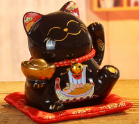 Cadeau fait à la main blanc noir Fortune café japonais 4.5 pouces tirelire Maneki Neko céramique chat chanceux pour table