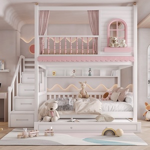 Letto a Castello in Legno Massello <span class=keywords><strong>per</strong></span> Bambine, Modello Castello dei Sogni, Colore Rosa, con Sponda Alta, Doppio Strato, Spazio di Stoccaggio e Personalizzabile - Product Image 2