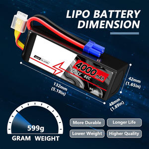Batería Lipo 22.2V 6S 4000mAh 80C con Conector EC5, Carcasa Flexible, para Dron de Carreras Clase X, 70x8x90MM, Quadcopter RC - Product Image 3