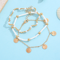 Ensemble de 3 bracelets de plage bohèmes en alliage plaqué or avec breloques coquillages et perles, bijoux d'été pour femmes