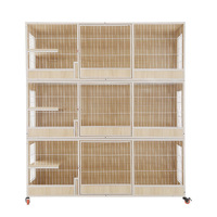 Cage à chat en bois massif à trois étages Kih Tejia, respirante, grande maison pour chat avec fermeture à bouton pour l'élevage et la production de chats