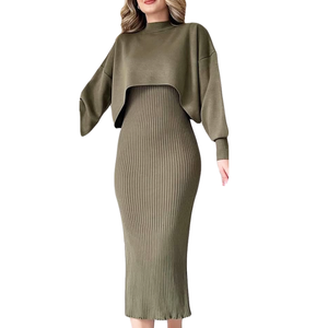 2240新款时尚女装秋冬两件套加厚保暖针织套头毛衣高腰连衣裙休闲女装套装 - Product Image 5