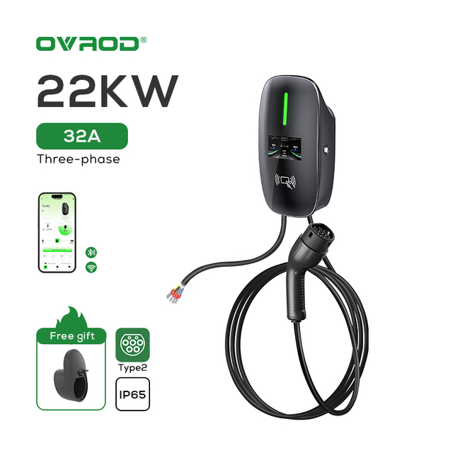 Ovrod Wall Mounted Home Wall Box 3 Phase 22 kw Uk Smart Charging Station Type 2 Ac 32a Wallbox Car 22kw Ev Charger