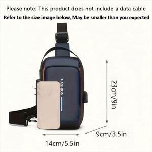 กระเป๋าคาดอกผู้ชาย แฟชั่น PU สำหรับฤดูใบไม้ผลิ/ฤดูร้อน กันน้ำ ป้องกันการโจรกรรม มีช่อง USB เหมาะสำหรับการเดินทางและกิจกรรมกลางแจ้ง - Product Image 4