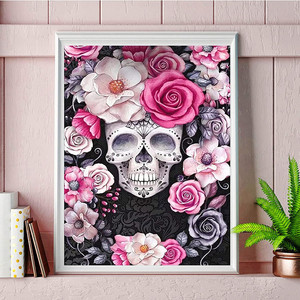 Peinture Diamant 5D Complète avec Crâne et Rose, Art Gothique, Kit DIY pour la Décoration <span class=keywords><strong>de</strong></span> la Maison à Thème Sombre avec Strass - Product Image 3