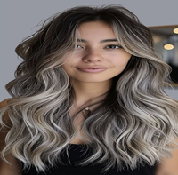 Perruque Lace Front Grise avec Mèches Poivre et Sel pour Femmes, Cheveux Humains Remy Européens, HD Transparent, Nœuds Blanchis, Sans Colle, Longue