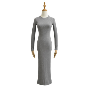 Abiti Primaverili da Donna <span class=keywords><strong>in</strong></span> Maglia a Coste Elasticizzati con Collo Tondo Sexy Aderenti Elasticizzati Basic Lunghi e Caldi - Product Image 5