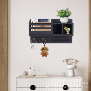 Wooden Key And Letter Storage Rack <b>Wall</b> <b>Mounted</b> Entryway <b>Shelf</b> Multipurpose Organizer For Mail Sunglasses Bags Room Decoration - Product Image 2