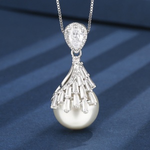 Wholesale Eco-friendly Copper 16-14mm White Pearl Premium Plated Pendant <b>Earrings</b> <b>Set</b> Women Pearl Jewelry <b>Set</b> - Product Image 5