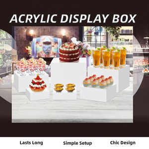 Hiện đại trắng có thể tái chế acrylic làm tổ tráng miệng Riser Cube hộp hiển thị cho tiệc cưới và tự chọn Bảng hiển thị thực phẩm - Product Image 2