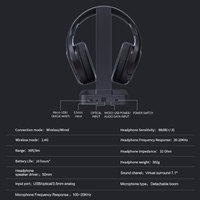 Casque de jeu sans fil ODM/OEM ZFX 2.4G+BT noir avec base de charge, trompette 50 mm, son virtuel 7.1, éclairage RVB