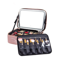 Trousse de maquillage Portable avec éclairage LED, organisateur de voyage personnalisé avec miroir coiffeuse