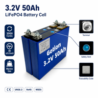 Cellule de batterie au lithium fer phosphate prismatique marine 3,2 V 50 Ah, 3000 cycles, pour l'assemblage de systèmes de bateaux électriques