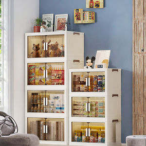 Meuble de rangement moderne pour salon, facile à installer, réglable, en plastique transparent, pliable, avec porte en verre, 5 étagères, blanc - Product Image 2