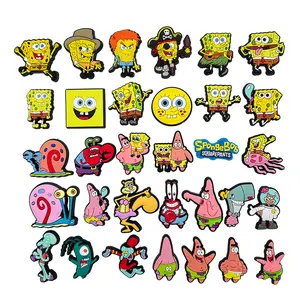 2024 Hochwertig Großhandel Karikatur-Stile weiche Pvc-Schuhklammer Dekorationen Geschenk SpongeBob Clog Charme Schuhe Charms für Kinder