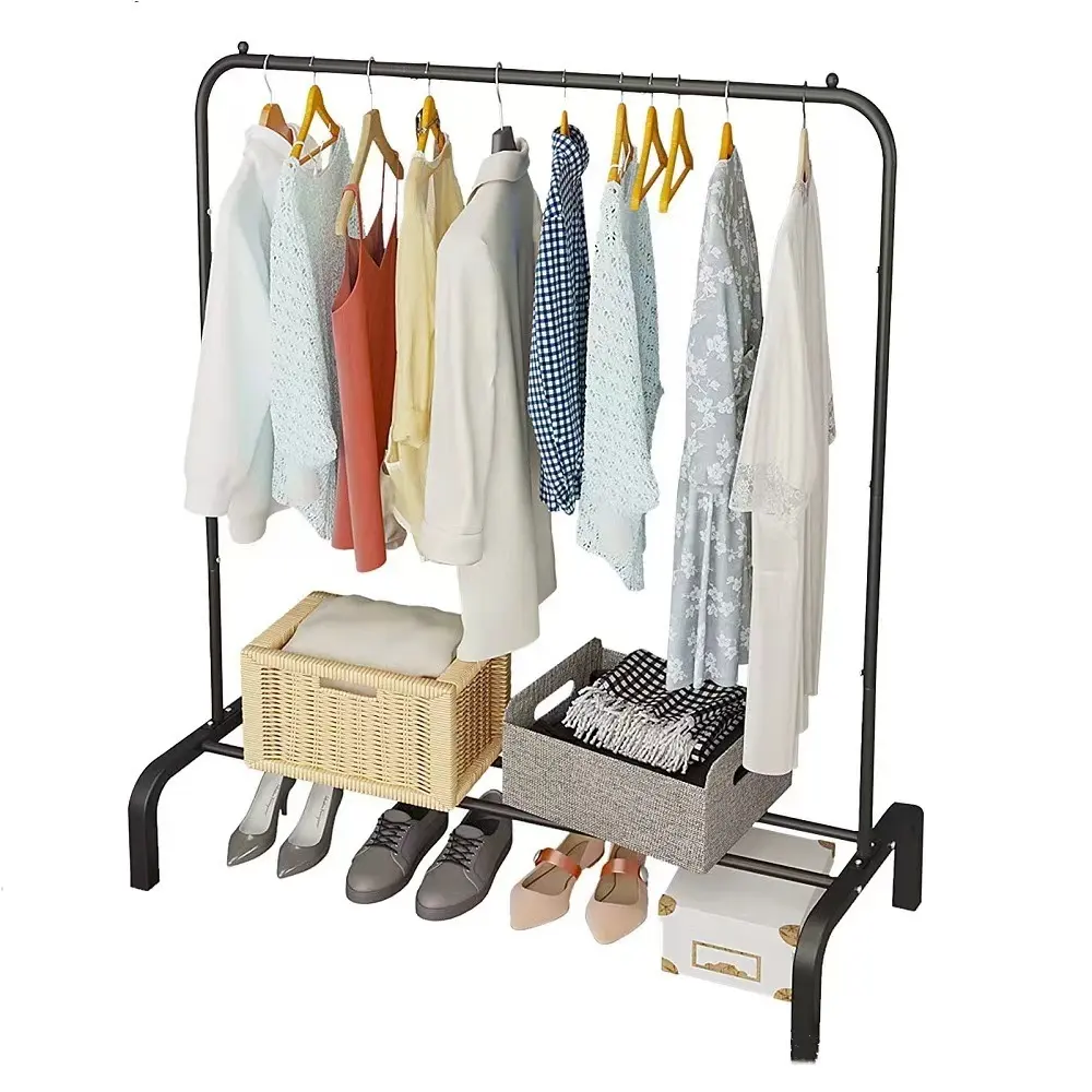 Modern metal clothing display racks with gold white black movable garment clothes display stands boutique hanging clothes shelf