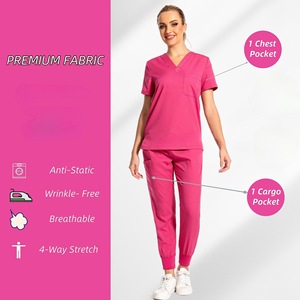 Women Hospital Scrub Set Moisture Wicking Stretch Knitted Split Uniform For Medical Work - Product Image 1