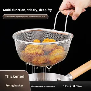 Scolapasta da Cucina - Cestello per Friggere in Acciaio Inox con Manico per Cucinare Verdure, Pesce, Frutti di Mare e Riscaldare Cibi - Product Image 2