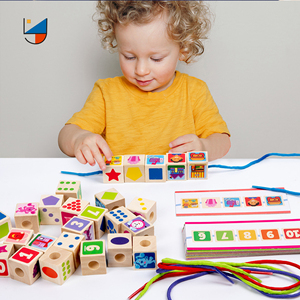Niños de madera forma Digital Flashcard Blockds cuerda juego Montessori <span class=keywords><strong>DIY</strong></span> Cuentas grandes cuerda juguete de bloques de construcción - Product Image 4