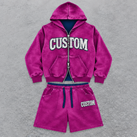 Ensemble de survêtement décontracté pour homme avec logo sérigraphié personnalisé, sweat à capuche zippé et short à ourlet déchiré