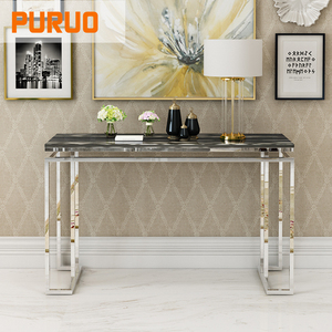 Puruo Hotel Entrance Hallway Luxury <strong>Silver</strong> <strong>Console</strong> Apartment Wall Home Furniture Stainless Steel Marble <strong>Console</strong> <strong>Table</strong> - Product Image 5