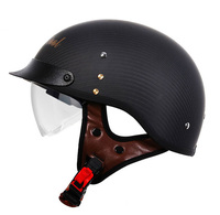 Casque de moto demi-face en fibre de carbone ultraléger 750g, coque en carbone, visière solaire intégrée, doublure respirante