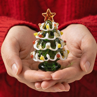 Mini sapin de Noël artisanal en verre de Murano, 6,5 cm, vert brossé, solide, idéal pour la décoration de Noël, d'Halloween et comme cadeau pour la maison