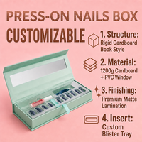 Boîte magnétique rigide personnalisée pour faux ongles avec fenêtre transparente, emballage de luxe en blister pour kits de faux ongles, boîte pour ensemble de soins de la peau