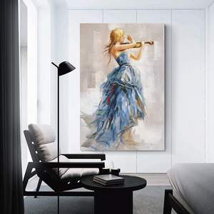Pittura a olio fatta a mano personalizzabile pittura femminile del corpo arte tela decorazione murale ragazza pittura violino - Product Image 1