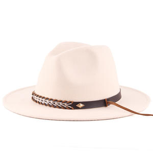 In magazzino piccolo ordine Floppy piatto a tesa larga feltro Cowboy Panama cintura fibbia cappello Sombrero lana australiana cappello Fedora a tesa larga - Product Image 6