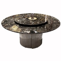 Ensemble de table à manger ronde en marbre avec plateau tournant, base en métal cannelé, veines dorées, luxe italien pour salle à manger, Mesa