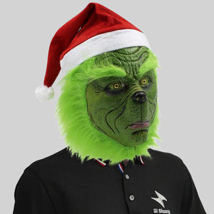 Máscara de Látex de Monstruo Verde Navideño Ecológica Starkey, Accesorios de Disfraz Peludo para Adultos, Sombrero Rojo, Cosplay, Máscara Completa para Fiesta de Hombre - Product Image 2