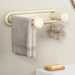 Wall Mounted Hanger <b>Storage</b> Rack No Drilling Adhesive Double Layer Design For <b>Laundry</b> Room Bedroom Closet <b>Organization</b> - Product Image 6
