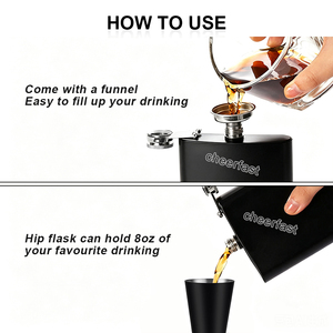 Ensemble de flacons à liqueur noirs personnalisés de 8 oz et flacons à whisky en acier inoxydable avec entonnoir et boîte en bois - Product Image 5