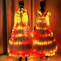 Robe chinoise ancienne en mousseline fluide pour femmes, style Hanfu, avec LED, pour événements nocturnes, carnaval, scène, cosplay, festival, spectacle