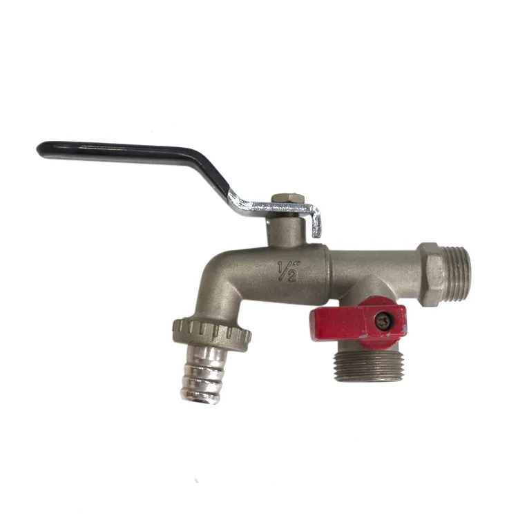 Two Handle Two Inlet Brass Zinc Body Wall Mounted Water Faucet Quick Open 3 Way Bibcock Taps With Steel Handle