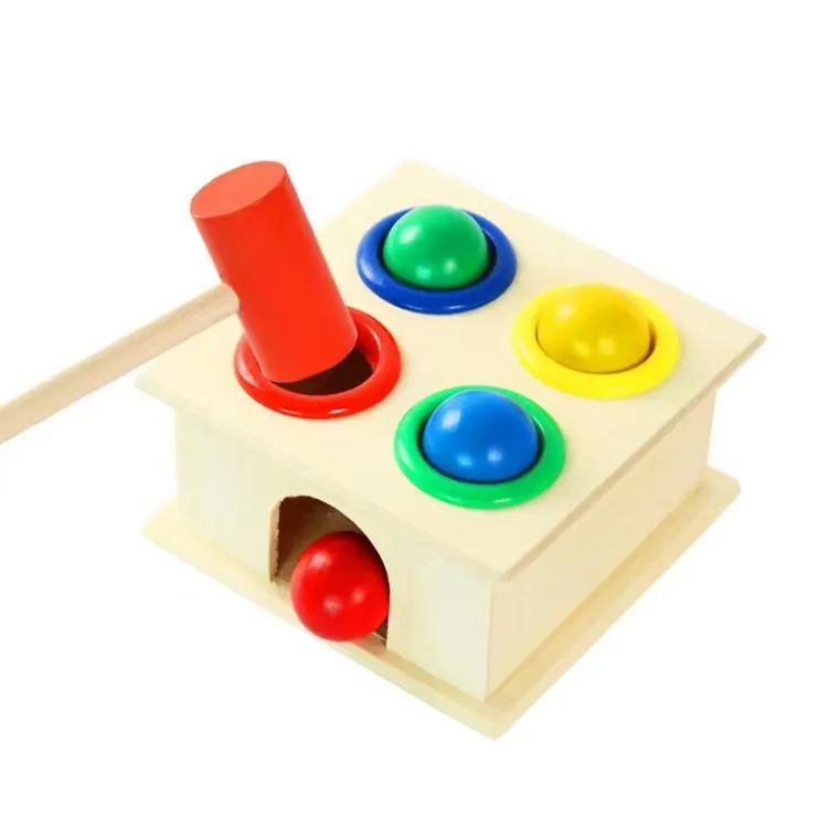 Ball Drop Bench Hammer Pound and Roll Montessori Learning Wooden Educational Toddlers stuffed animal toys