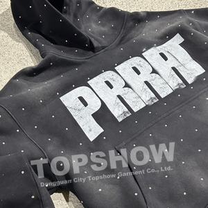 Sudadera con Capucha Personalizada con Logotipo de Pedrería, Lavado Ácido, Estilo Urbano Vintage, Estampado Puff, Felpa Francesa, Desteñida al Sol - Product Image 2