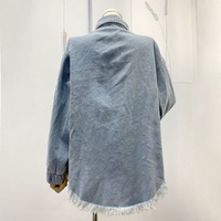 Kustom Label pribadi jaket jins biru jaket Denim Rivet wanita dengan rumbai tepi