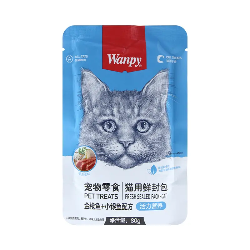 Wholesales hot-selling wany Vitality and nutrition fresh sealed pack cat chicken tuna salmon 80g packaging Pet Cat wet food sna